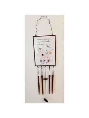 Tin Sign Remember Floral Songbird Wind Chime Garden Windchimes 22 In